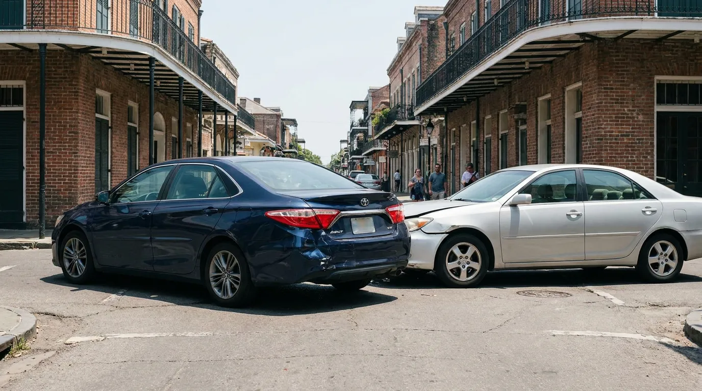 two sedans involved in rear-end collision on urban city street